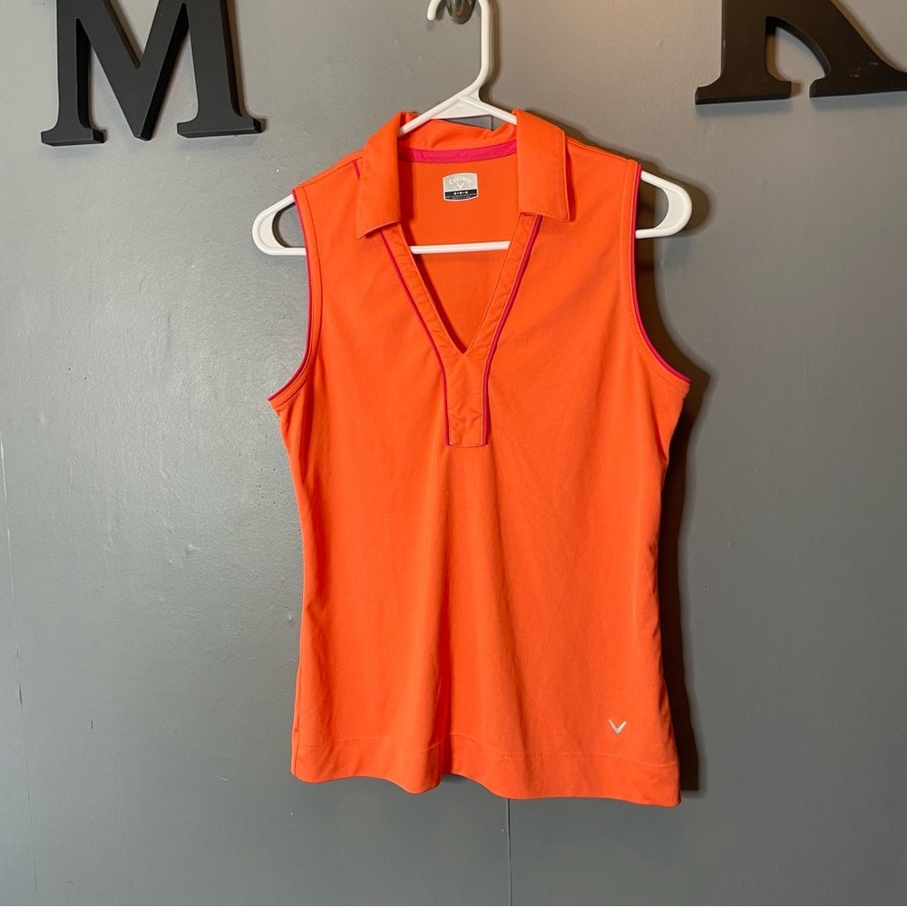 Callaway Women's Orange Sleeveless Tank Top with pink trim size medium golf tank